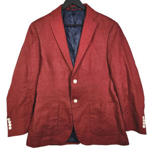 Lauren Ralph Lauren Linen Sport Coat Blazer Jacket 36R Men Preppy Rust Red Fall
